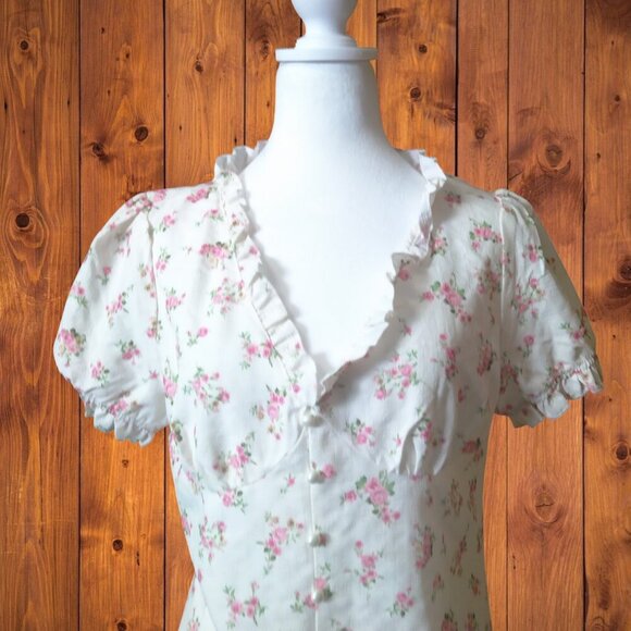 Shein Women's Large Short Sleeve Floral Baby Doll Ruffle Accent Side Zip Blouse - Picture 2 of 5